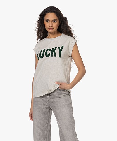by-bar Lucky Thelma Flock Print T-shirt - Lichtgrijs Mêlee 