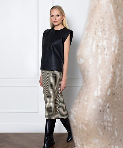 By Malene Birger Bosha Striped Midi Skirt - Beige/Black