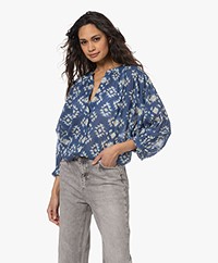 by-bar Lucy Geplooide Voile Print Blouse - Madras Blue Print