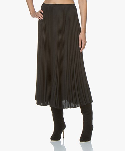 Joseph Abbot Pleated Silk Midi Skirt - Black