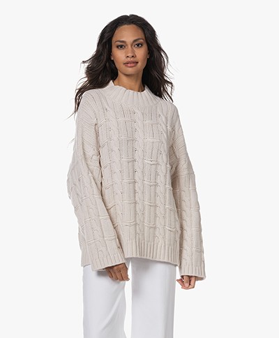 LaSalle Oversized Wool-Cashmere Blend Cable Knit Sweater - Latte