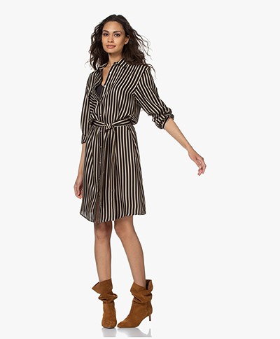 Plein Publique La Copine Stripe Print Shirt Dress - Black/Beige