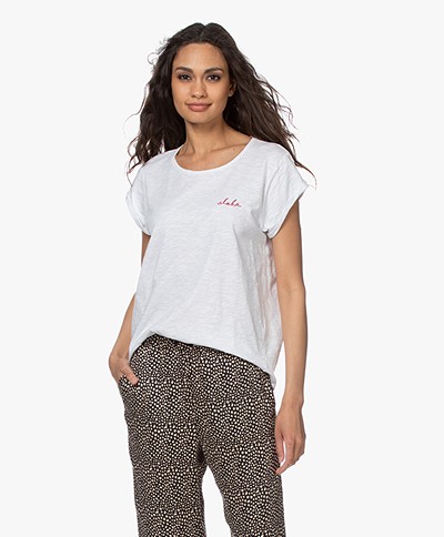 by-bar Bar Cotton T-shirt with Embroidered Detail - Bright White