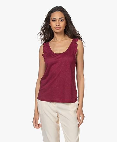 indi & cold Linen Top with Ruffles - Cereza