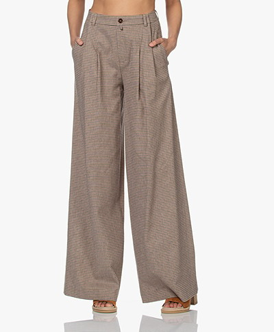 Drykorn Elate Houndstooth Pleated Pants - Warm Sand