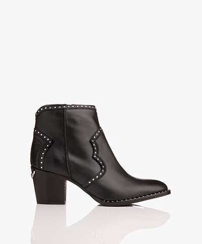 Zadig & Voltaire Molly Leather Ankle Boots with Studs - Black