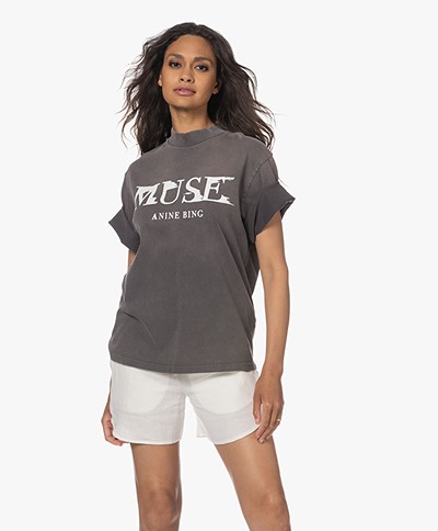 ANINE BING Wes Painted Muse Tee - Washed Faded Black