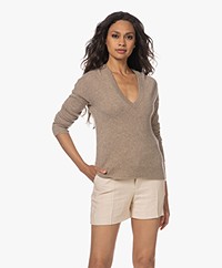 Zadig & Voltaire Vivi Cashmere Patch V-hals Trui - Oatmeal
