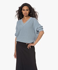 by-bar Lune Organic Cotton V-neck Sweater - Steel Blue