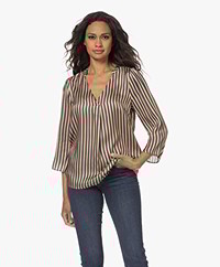 Plein Publique La Vera Gestreepte Satijnen Blouse - Beige/Zwart