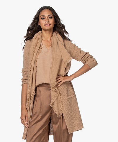 Repeat Cashmere Poncho Scarf with Fringes - Camel Brown