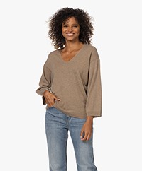 Repeat Organic Cashmere V-neck Sweater - Taupe
