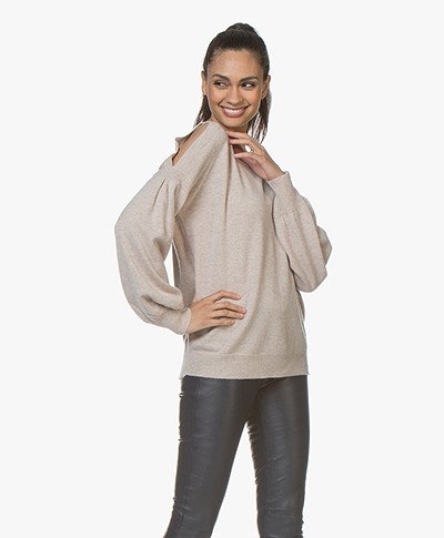 Repeat Open-shoulder Pure Cashmere Sweater - Light beige