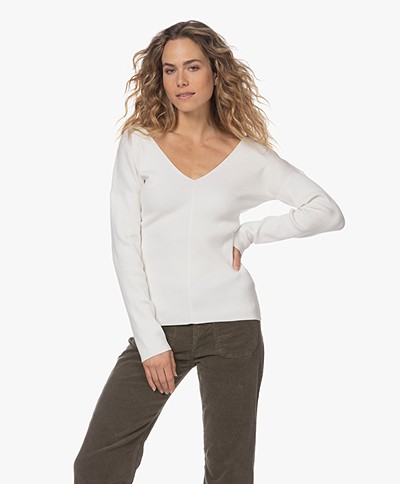 Drykorn Fulja Cotton Blend V-neck Sweater - Off-white