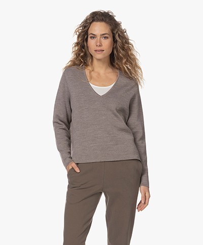 Sibin/Linnebjerg Delia Merino Blend V-neck Sweater - Dark Sand