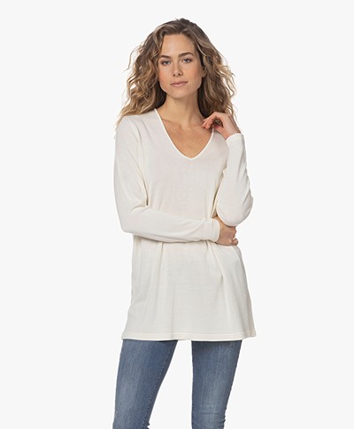 Sibin/Linnebjerg Daphne Long Viscose Blend Sweater - Off-white