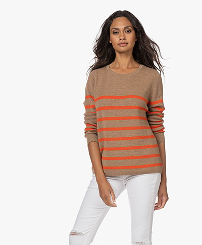 Sibin/Linnebjerg Piper Striped Merino Sweater - Camel/Strong Orange