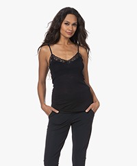 HANRO Wool-Silk Top with Lace - Black