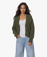 Closed Chunky Knitted Cropped Cardigan - Industrial Green