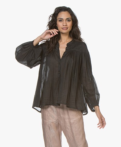 forte_forte Silk Blend Pleated A-line Blouse - Black