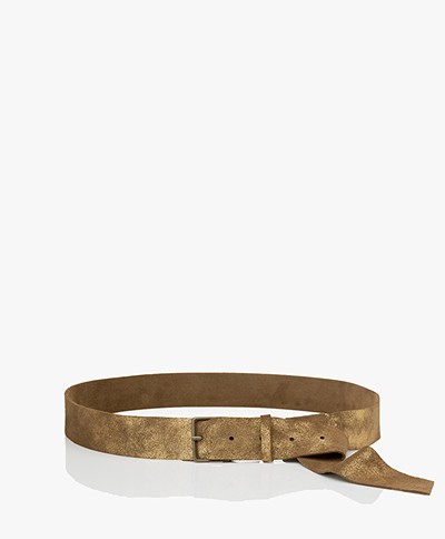 forte_forte Laminated Nubuck Leather Belt - Khaki/Gold