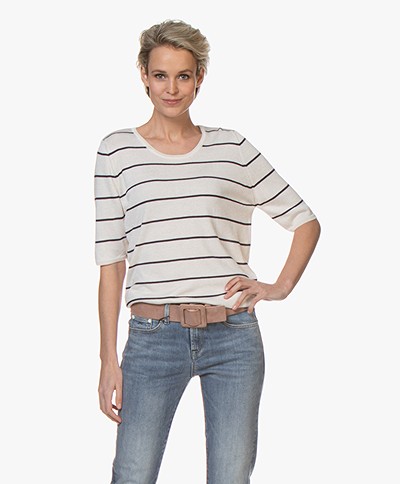 Sibin/Linnebjerg Naomi Striped Short Sleeve Sweater - Off-white/Navy
