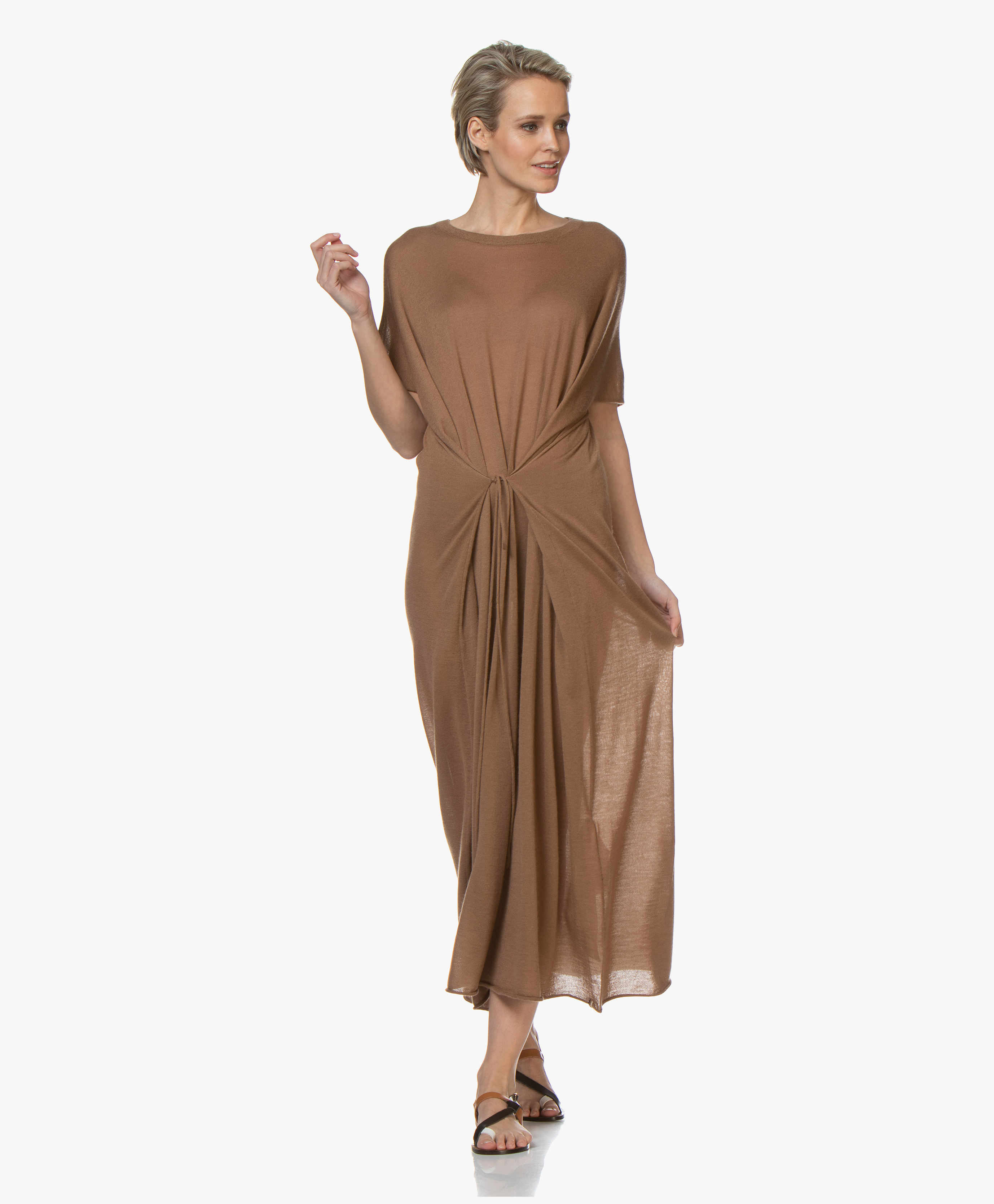 tan maxi dress with sleeves