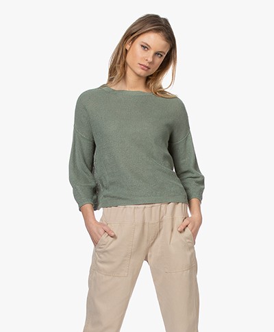 Pomandère Linen Open Knit Sweater - Sage Green
