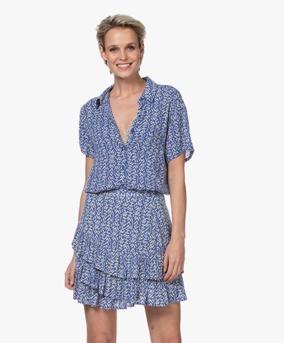 indi & cold Viscose Short Sleeve Blouse with Print - Cobalt 