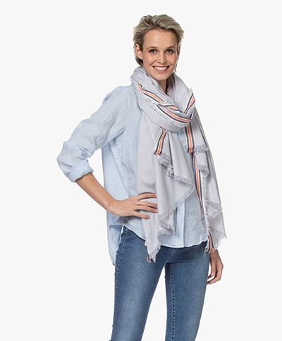 Woman by Earn Vivre Printed Scarf - Light Blue/Off-white