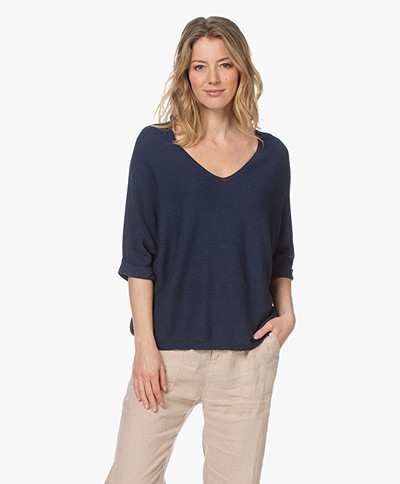 indi & cold Cotton Short Sleeve Sweater - Marino