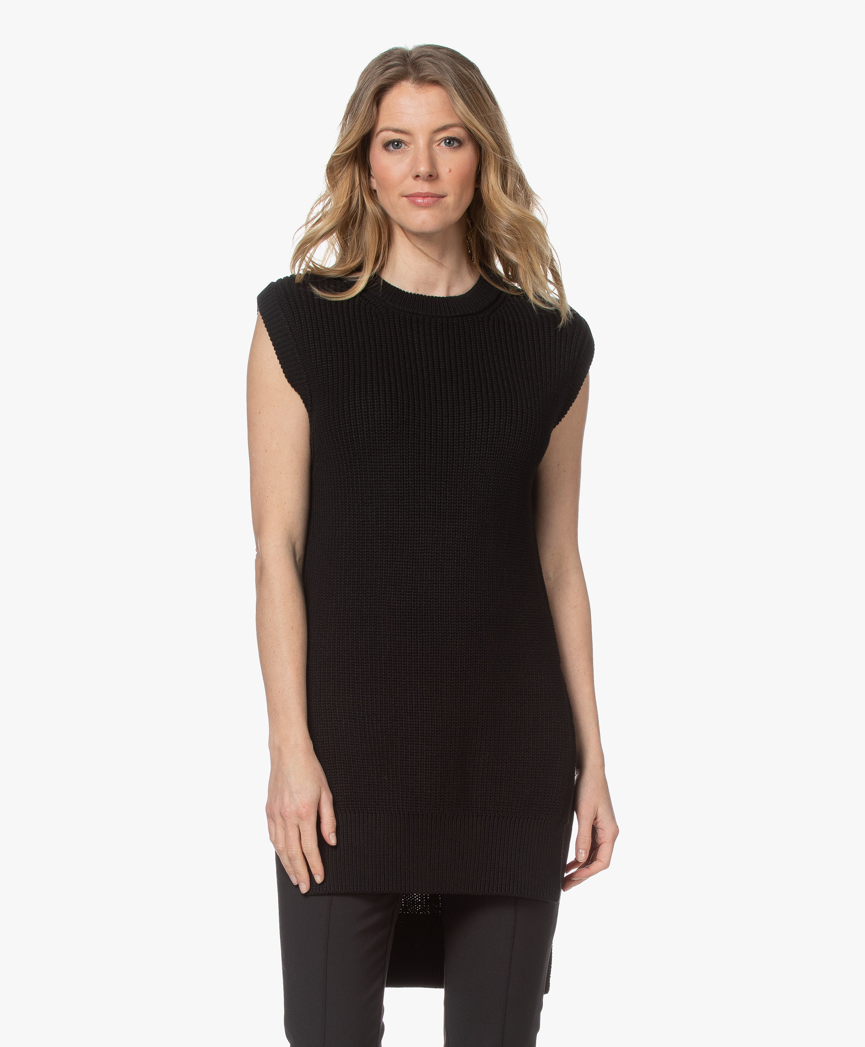 I Love Mr Mittens Sleeveless Long Sweater - Black - sleeveless ribbed top