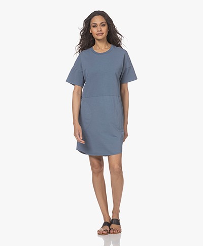 indi & cold Jersey Short Sleeve Dress - Lead Blue