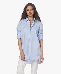Woman by Earn Floor Papercotton Stretch Overhemdblouse - Lichtblauw