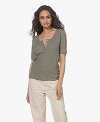 Closed Linen Mix Waffle Structure Henley T-shirt - Dried Basil