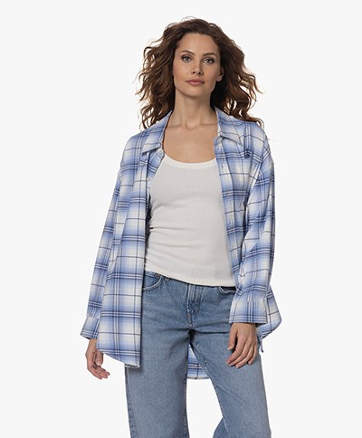 Denimist Oversized Shirt Blouse with Check Pattern - Blue/White