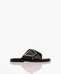 Closed Leather Slippers with Crossed Straps - Black