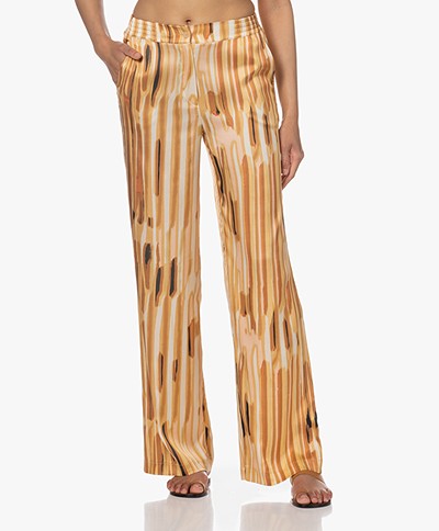 JapanTKY Sataky Satin Loose-fit Printed Pants - Nude Stripe