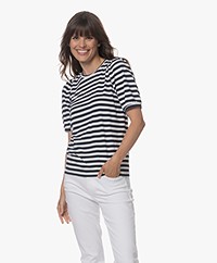 Plein Publique Le Cecile Striped T-shirt with Puff Sleeve - Ivory/Darkblue