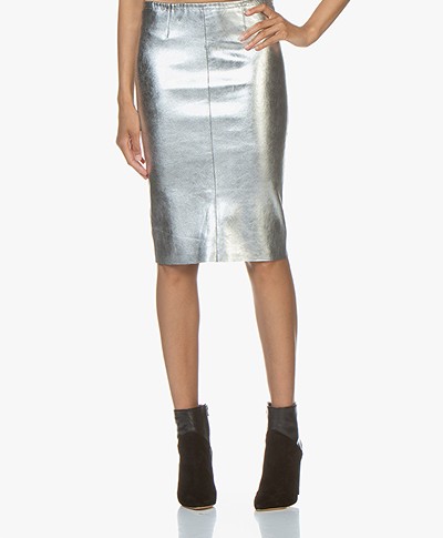 Zadig & Voltaire Jaden Metallic Leather Skirt - Silver