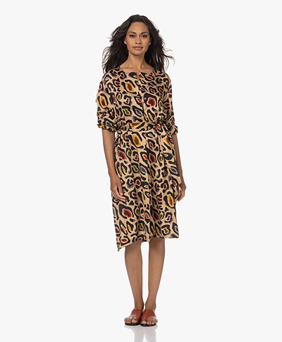 LaSalle Satin Tunic Dress with Leopard Print - Leo