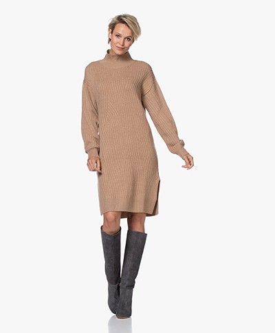Repeat Knitted Turtleneck Dress in Merino Wool - Camel