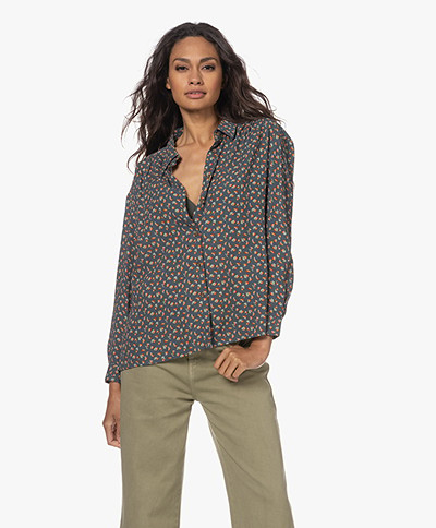 indi & cold Crinkle Viscose Printed Blouse - Oceano
