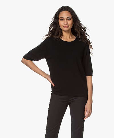 Sibin/Linnebjerg Bella Merino Blend Sweater with Half-length Sleeves - Black