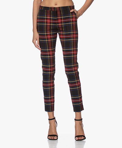 Woman by Earn Sue Checkered Stretch Pants - Black/Red