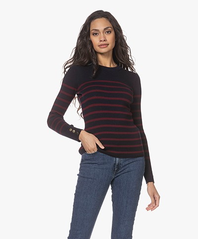 Vanessa Bruno Sue Striped Wool-Cotton Blend Sweater - Marine/Rouge