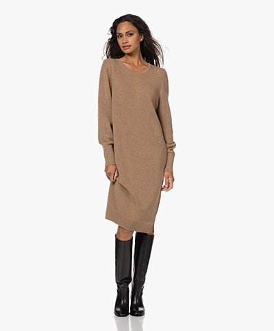 Sibin/Linnebjerg Knee-length Merino Wool Dress - Camel