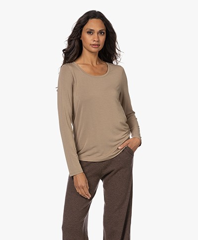Repeat Stretch-Viscose Jersey Long Sleeve - Taupe