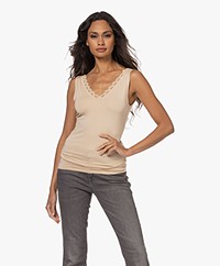 by-bar Double V-neck Top with Lace - Nude