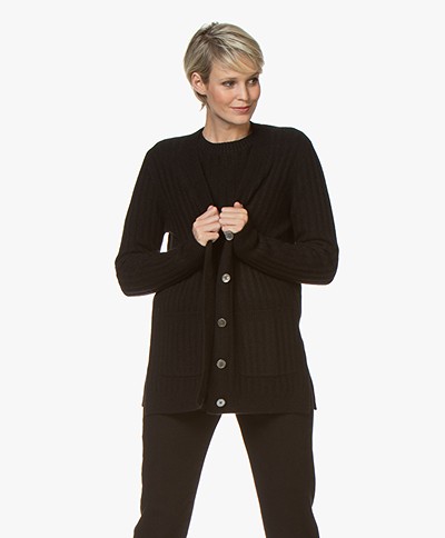 Repeat Luxury Cashmere Rib Knitted Cardigan - Black